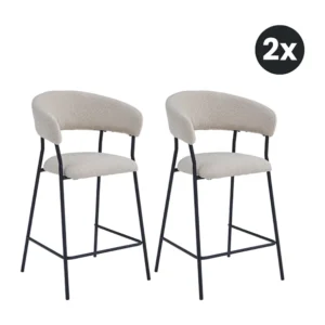 2x Barkruk Ava - Bouclé Taupe (Set van 2)