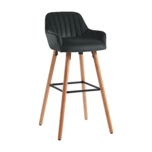 Barkruk ELEANA - Fluweel&Houteffect - Zwart - Koop online