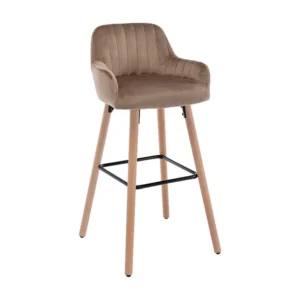 Barkruk van fluweel en beukenhouten poten - Beige - ELEANA - Koop nu goedkoop online