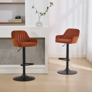 Barkruk van velours en zwart metaal - Verstelbare hoogte - Terracotta - ELEANA