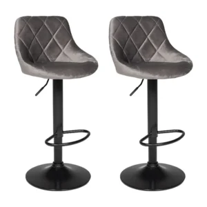Set van 2 grijs fluwelen barkrukken ROBIN Happy Garden