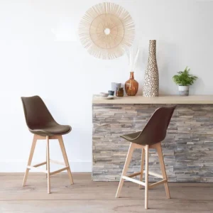 Set van 2 SVEN Scandinavische krukjes bruin met kussen Happy Garden