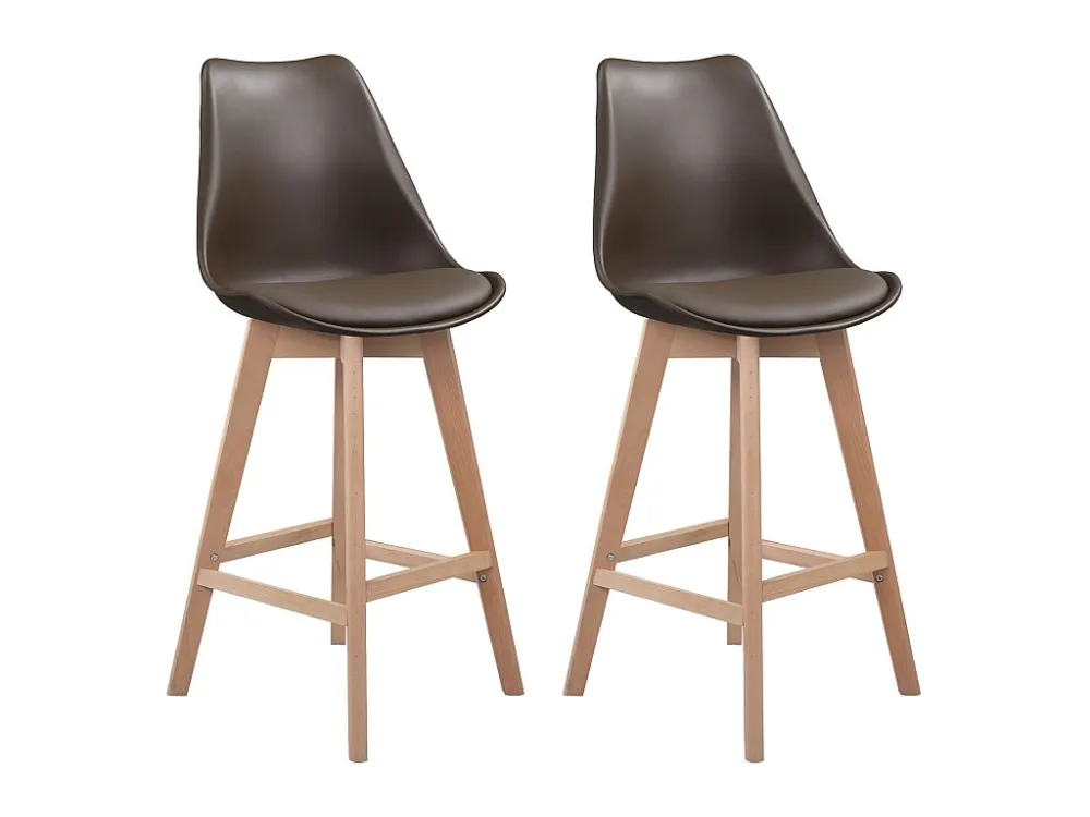 Set van 2 SVEN Scandinavische krukjes bruin met kussen Happy Garden