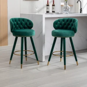 Lot de 2 tabourets de bar, 44x43x71cm, hauteur fixe, pieds en bois massif, pivotante 360 degrés, vert