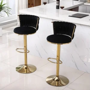 Lot de 2 tabourets de bar, pivotante, hauteur réglable, pied en metal, 40x42x81-102.9cm, noir