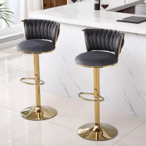 Lot de 2 tabourets de bar, pivotante, hauteur réglable, pied en metal, 40x42x81-102.9cm, gris
