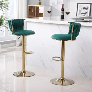 Lot de 2 tabourets de bar, pivotante, hauteur réglable, pied en metal, 40x42x81-102.9cm, vert