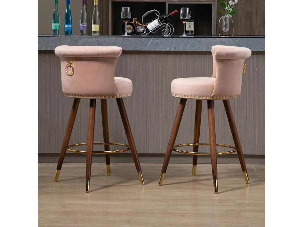 Lot de 2 tabourets de bar pivotants 55.5x51x95.5cm, avec dossier et repose-pieds, hauteur fixe de 360 degrés, rose