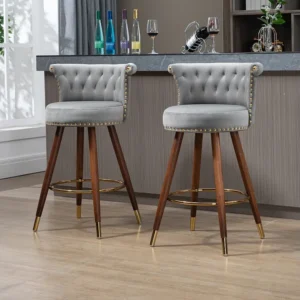 Lot de 2 tabourets de bar pivotants 55.5x51x95.5cm, avec dossier et repose-pieds, hauteur fixe de 360 degrés, gris