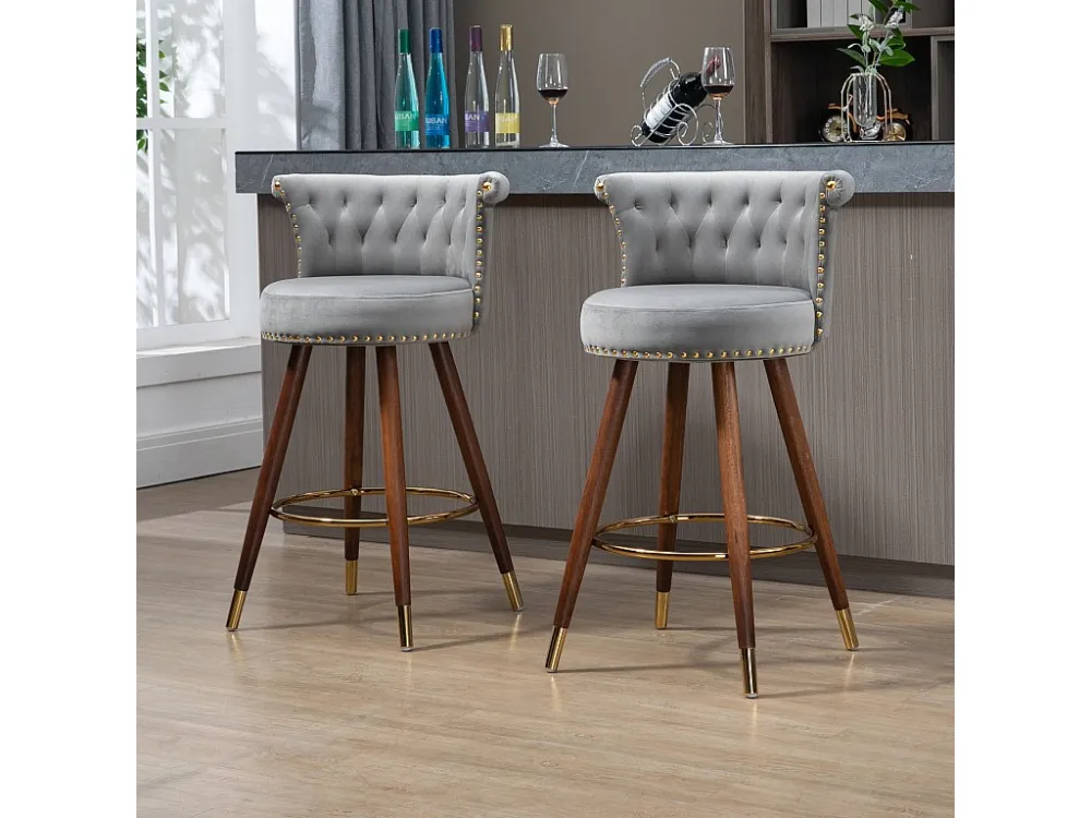 Lot de 2 tabourets de bar pivotants 55.5x51x95.5cm, avec dossier et repose-pieds, hauteur fixe de 360 degrés, gris