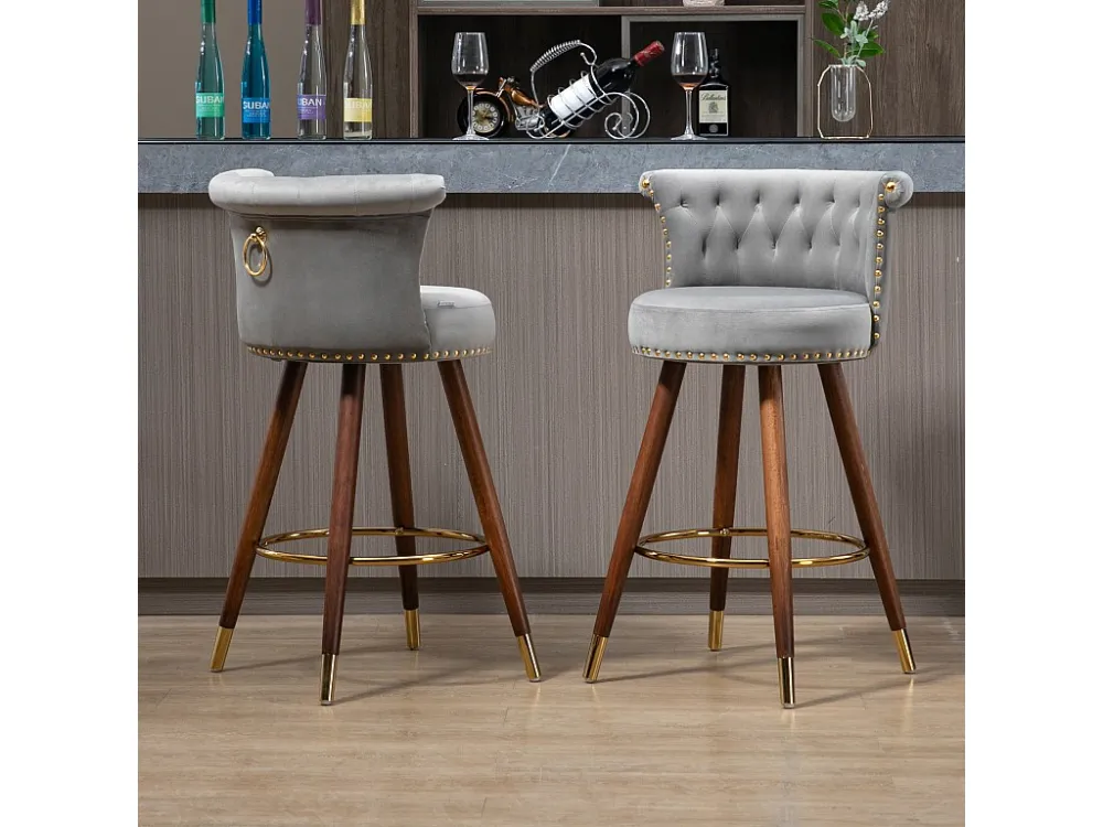 Lot de 2 tabourets de bar pivotants 55.5x51x95.5cm, avec dossier et repose-pieds, hauteur fixe de 360 degrés, gris