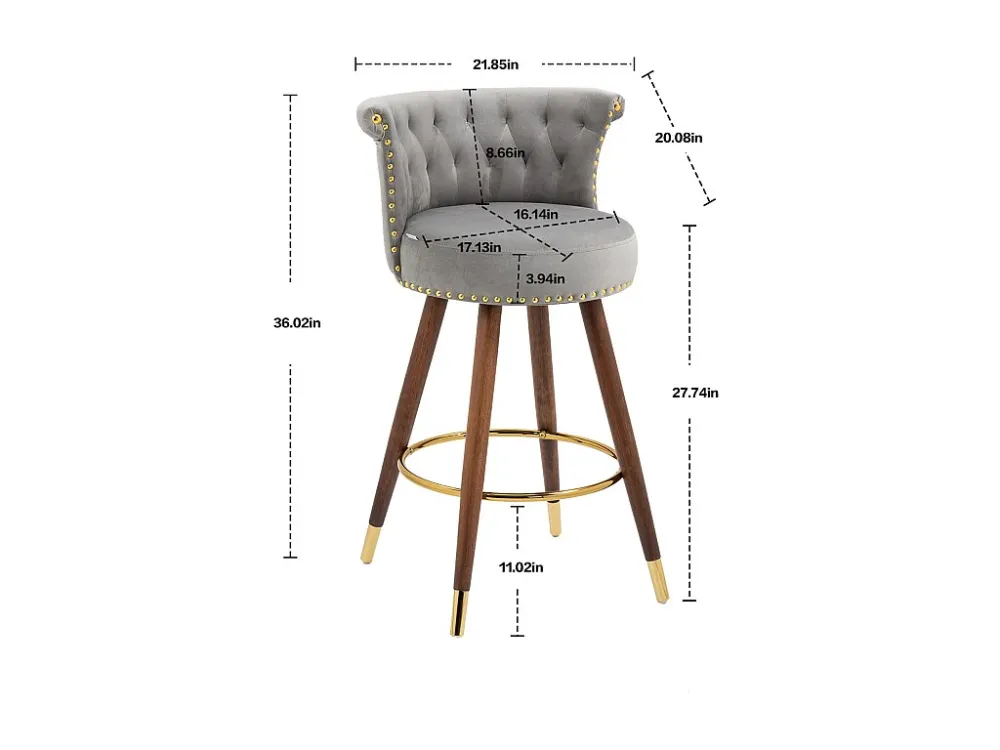 Lot de 2 tabourets de bar pivotants 55.5x51x95.5cm, avec dossier et repose-pieds, hauteur fixe de 360 degrés, gris