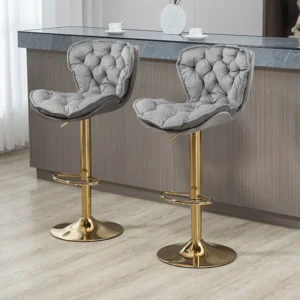 Lot de 2 tabourets de bar pivotants 55x46x92-112cm, tabourets de comptoir réglables avec repose-pieds pour la cuisine et l...