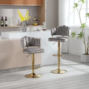 Lot de 2 tabourets de bar pivotants, chaises réglables en hauteur avec repose-pieds pour cuisine, salle à manger, 48x44.5x...