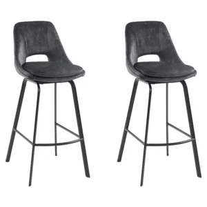 Set van 2 barkrukken - Fluweel en metaal - Antraciet - KELINE - Koop nu online Maison Céphy