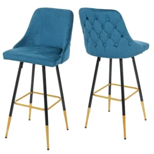Barkruk MCW-E70 (set van 2) fluweel, petrol-blauw