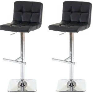 Cadiz barkruk (set van 2), kunstleer zwart, voet chroom MCW