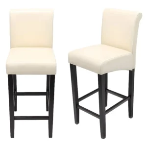 MCW-C33 barkruk (set van 2), crème, donkere poten, leer