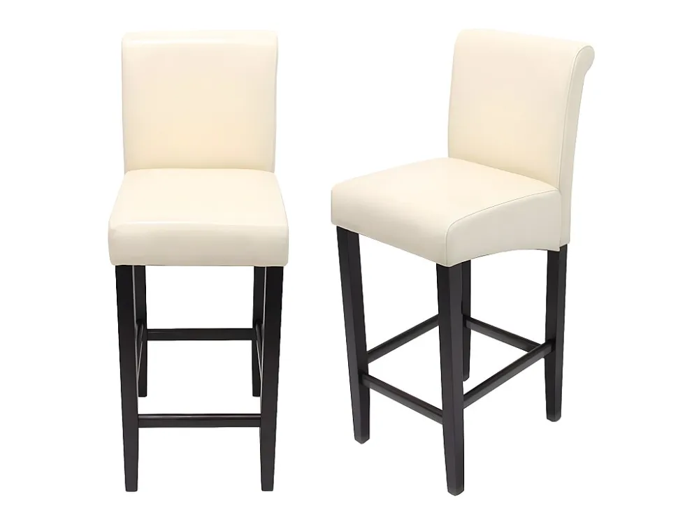 MCW-C33 barkruk (set van 2), crème, donkere poten, leer