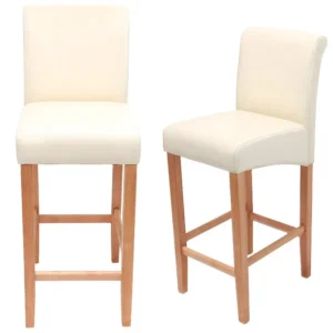 MCW-C33 barkruk (set van 2), crème, lichte poten, leer