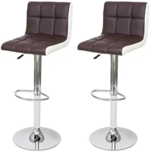 MCW-G87 barkruk (set van 2), kunstleer bruin-wit, voet chroom