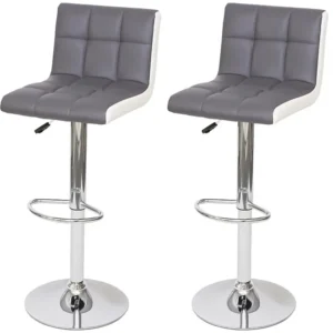 MCW-G87 barkruk (set van 2), kunstleer grijs-wit, voet chroom