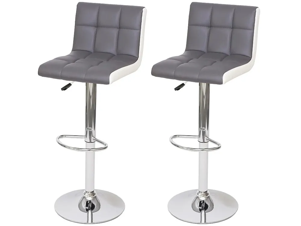 MCW-G87 barkruk (set van 2), kunstleer grijs-wit, voet chroom