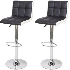 MCW-G87 barkruk (set van 2), kunstleer zwart-wit, voet chroom