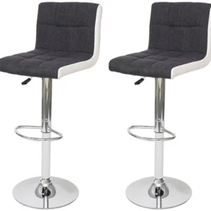 MCW-G87 barkruk (set van 2), stof/textiel donkergrijs + kunstleer wit, voet chroom