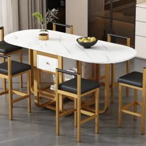 Set van 6 eetkamerstoelen - Krukjes met kunstleer kussen - Zwart & Goud ModernLuxe