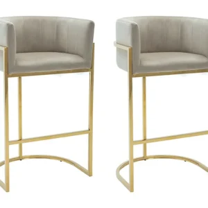 Set van 2 barkrukken van velours en roestvrij staal - Beige en goudkleurig - PERIA PASCAL MORABITO