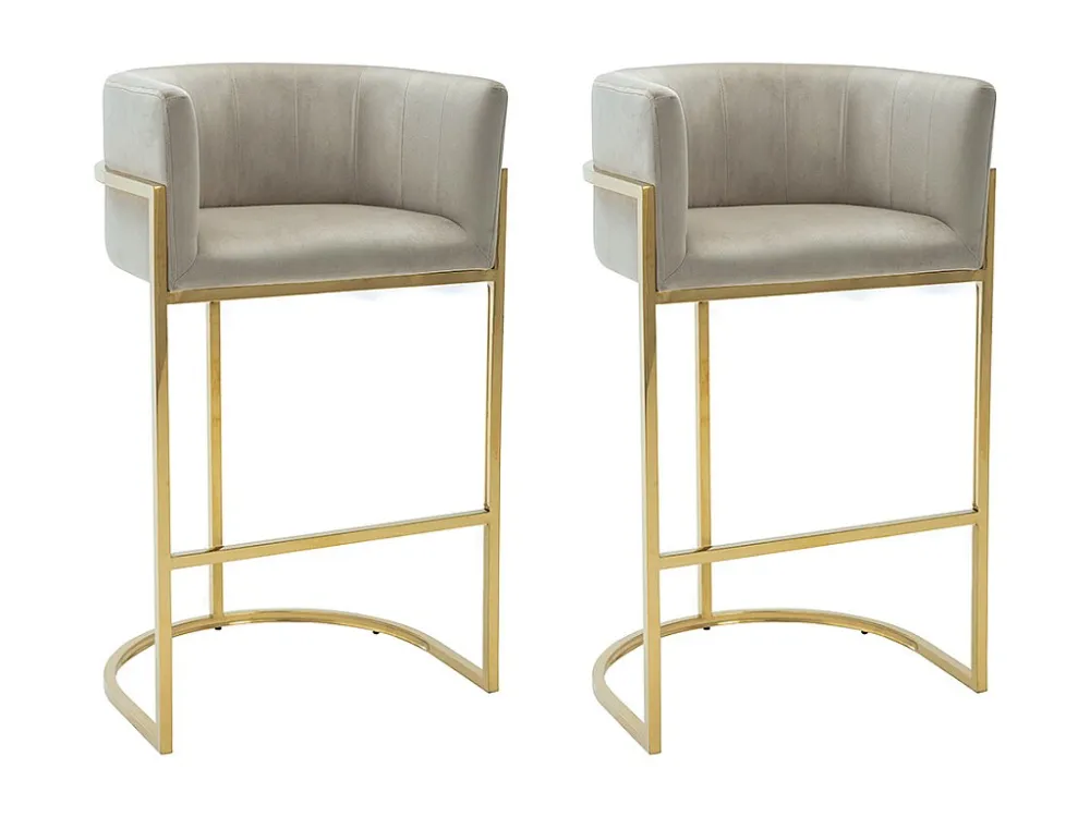 Set van 2 barkrukken van velours en roestvrij staal - Beige en goudkleurig - PERIA PASCAL MORABITO