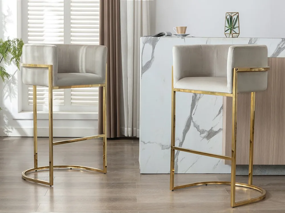 Set van 2 barkrukken van velours en roestvrij staal - Beige en goudkleurig - PERIA PASCAL MORABITO