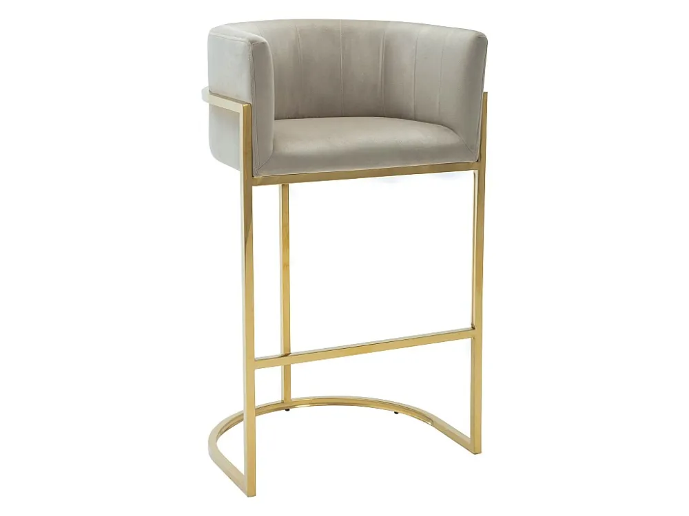 Set van 2 barkrukken van velours en roestvrij staal - Beige en goudkleurig - PERIA PASCAL MORABITO
