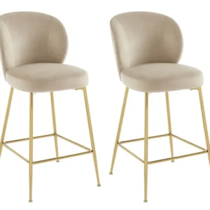 Set van 2 barkrukken - velours en goudkleurig metaal - Beige - POLPONA van Pascal MORABITO
