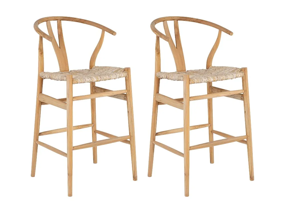 Set van 2 barkrukken teak en stro - Naturel - POGIANA