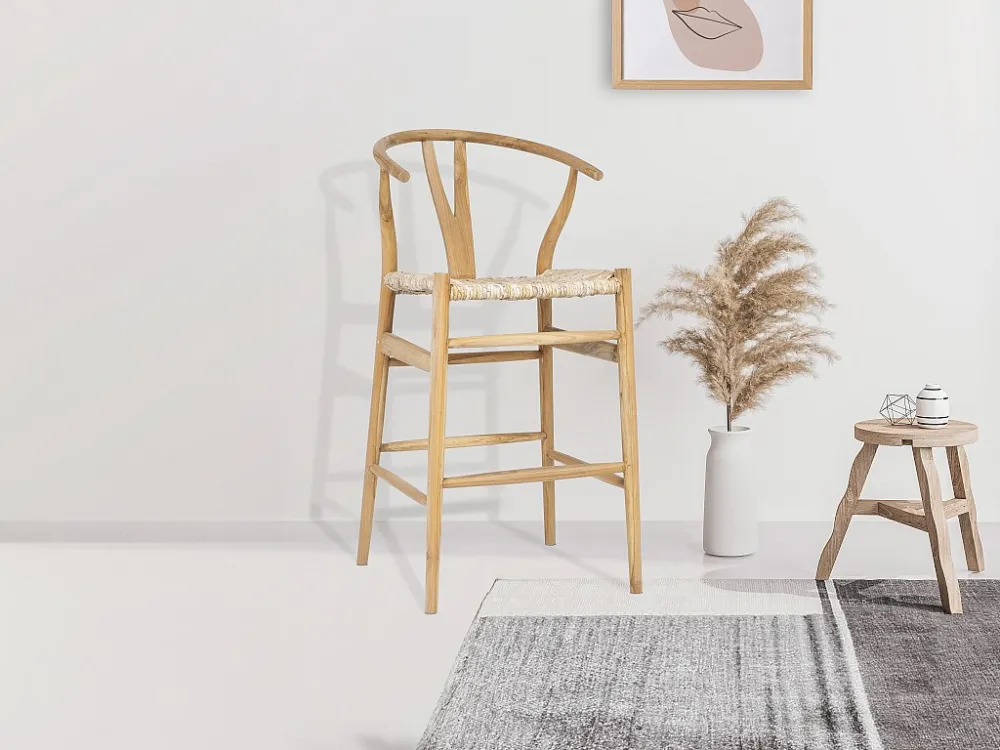 Set van 2 barkrukken teak en stro - Naturel - POGIANA