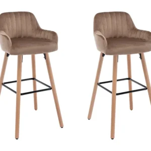 Set van 2 barkrukken fluweel en beukenhouten poten - Beige - ELEANA - Koop nu online