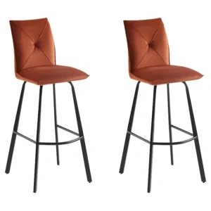 Set van 2 barkrukken - Fluweel en metaal - Terracotta - INDILANE - Koop nu online