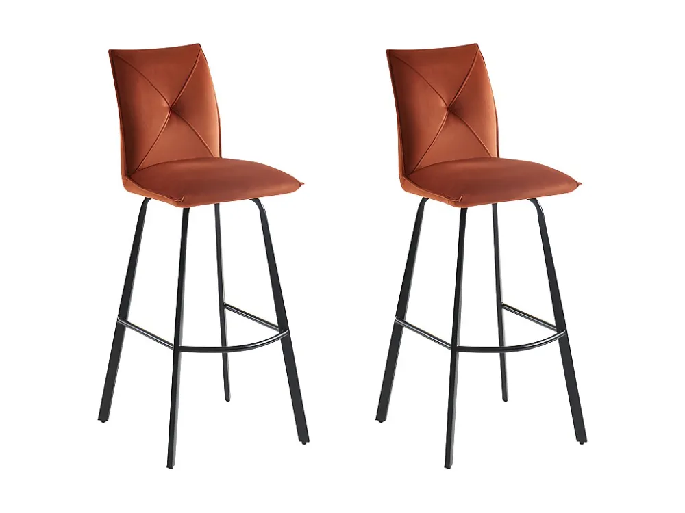 Set van 2 barkrukken - Fluweel en metaal - Terracotta - INDILANE - Koop nu online