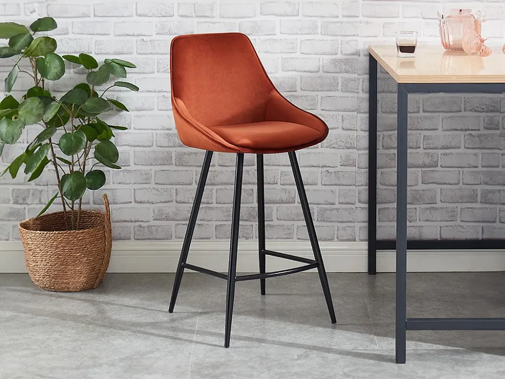 Set van 2 barkrukken - Fluweel - Terracotta - MASURIE - Koop nu eenvoudig online