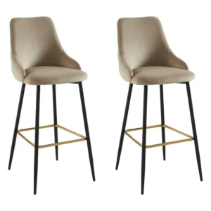 Set van 2 barkrukken fluweel en zwart metaal – Beige – VELVINA