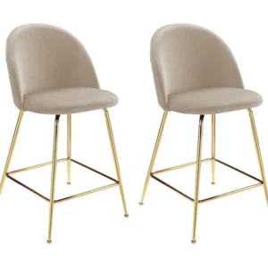Set van 2 barkrukken MELBOURNE - Fluweel en goudkleurig metaal - Beige - Koop nu online