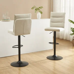 Set van 2 barkrukken stof en zwart metaal - Beige - NORIEL
