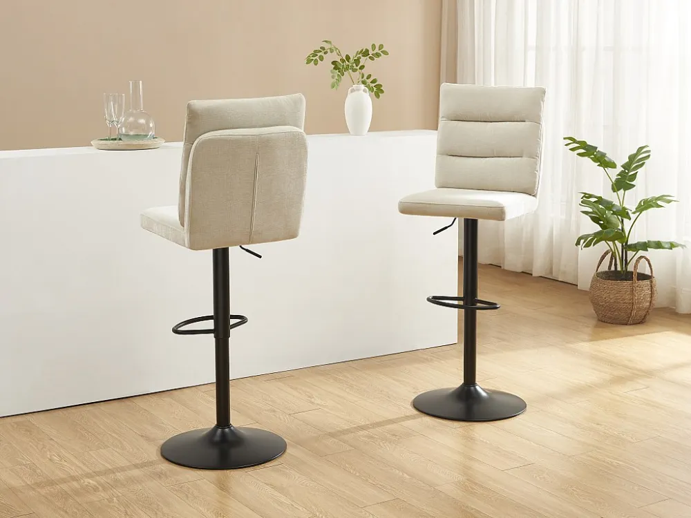 Set van 2 barkrukken stof en zwart metaal - Beige - NORIEL