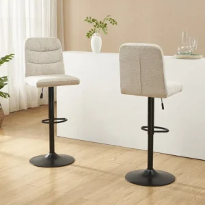 Set van 2 barkrukken stof en zwart metaal - Beige - KELIANO