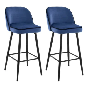 Set van 2 barkrukken TRESA - Fluweel en metaal - Blauw - Koop nu eenvoudig en goedkoop