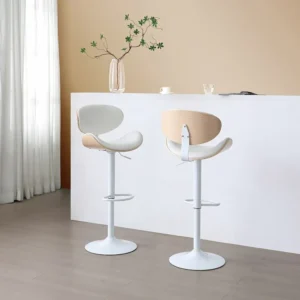 Set van 2 barkrukken van kunstleer - Afstelbare hoogte - Naturel en wit - MONTENEGRO