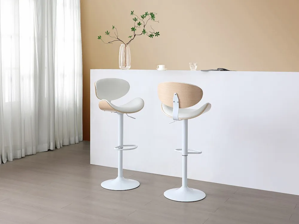 Set van 2 barkrukken van kunstleer - Afstelbare hoogte - Naturel en wit - MONTENEGRO