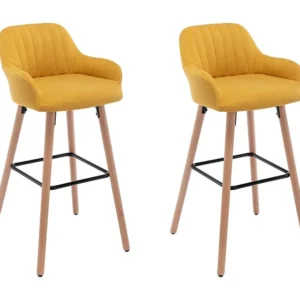 Set van 2 barkrukken van stof met beukenhouten poten - Geel - ELEANA - Koop nu online